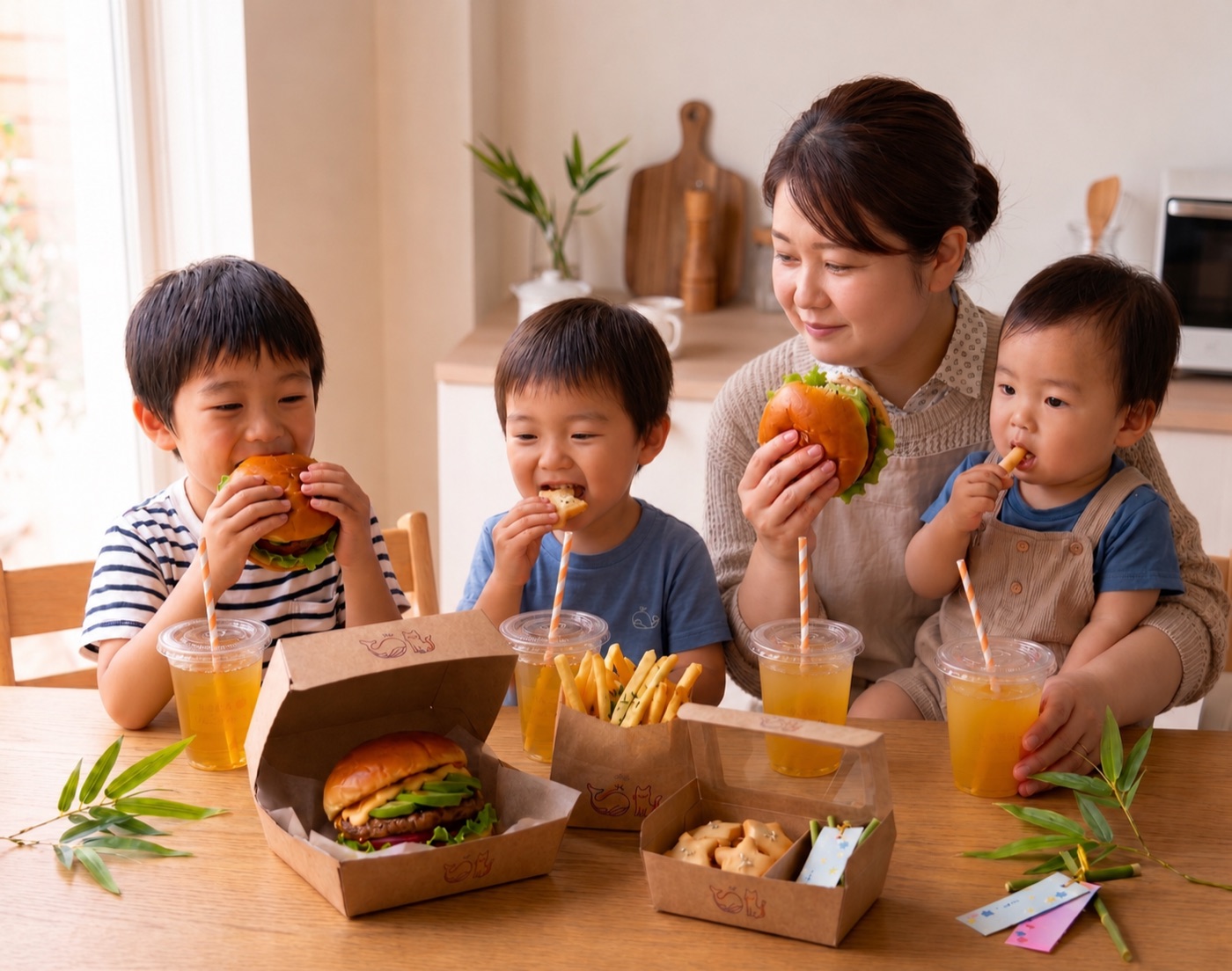 スターライトバーガーを家族で楽しむ様子